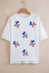 White Sequin USA Flag Balloon Puppy Graphic Drop Shoulder High Low Tee Graphic Tees JT's Designer Fashion