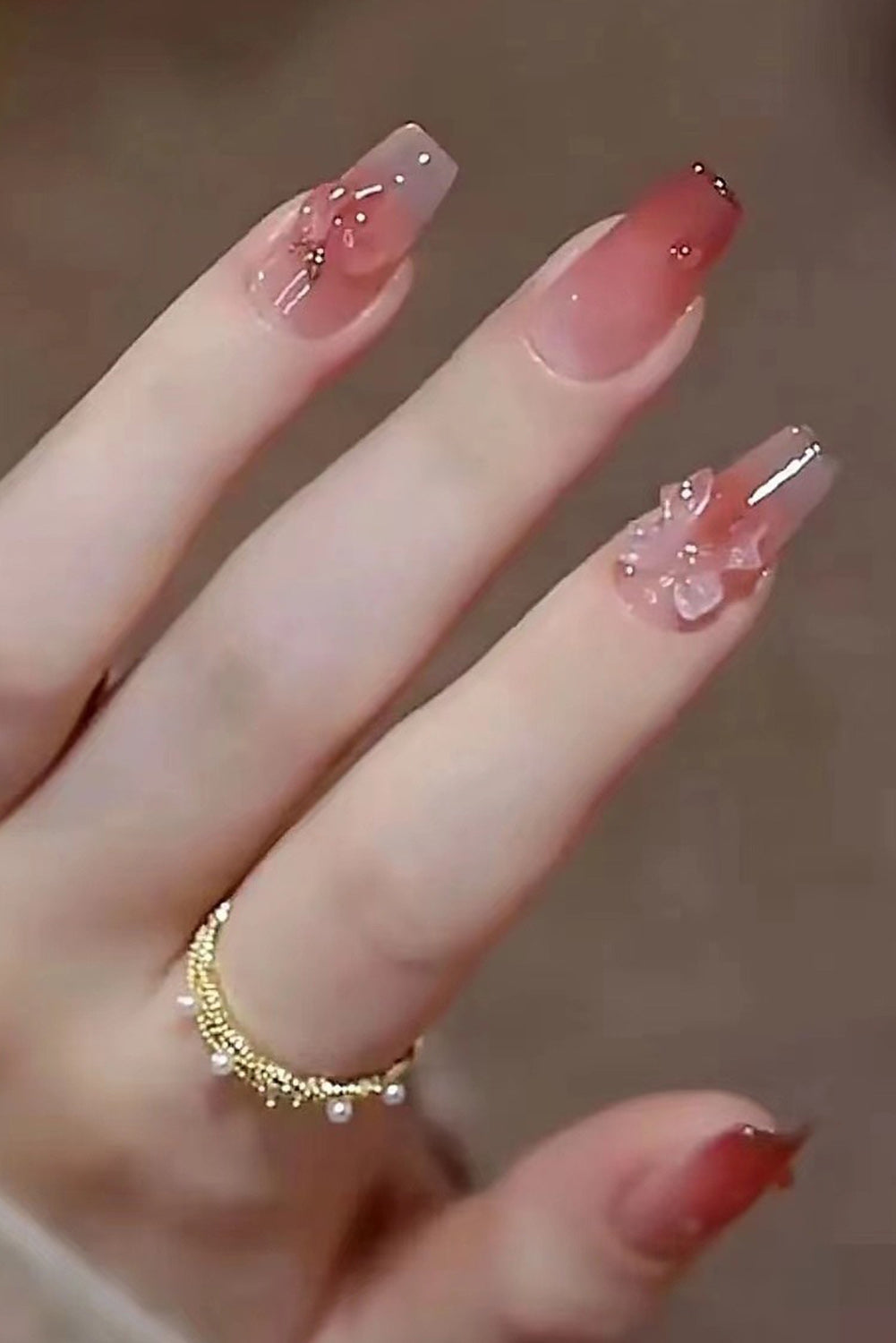 Light Pink 10pcs Bowknot Heart Coffin Shape Gradient Nail Sticker Set Other Accessories JT's Designer Fashion