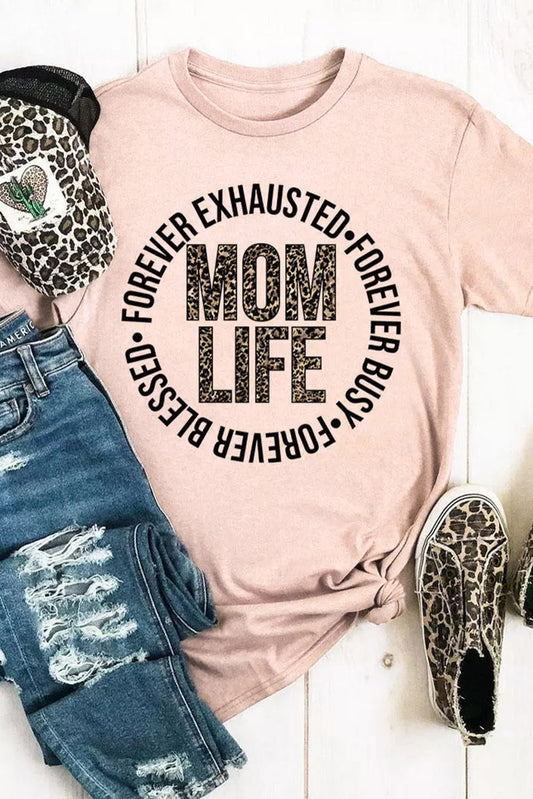 Pink MOM LIFE Slogan Graphic T-shirt Pink 95%Polyester+5%Elastane Graphic Tees JT's Designer Fashion