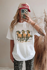 White Texas Horse Graphic Cuffed Sleeve Graphic T Shirt Graphic Tees JT's Designer Fashion