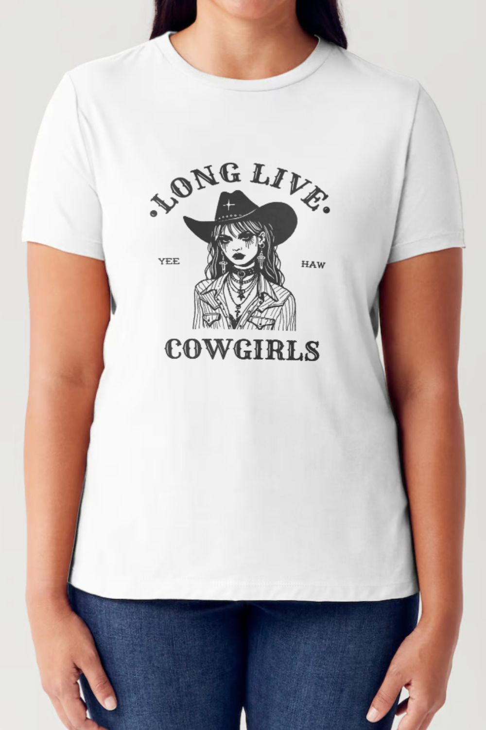 LONG LIVE COWGIRLS Short Sleeve Tubular T-Shirt White Graphic Tees JT's Designer Fashion