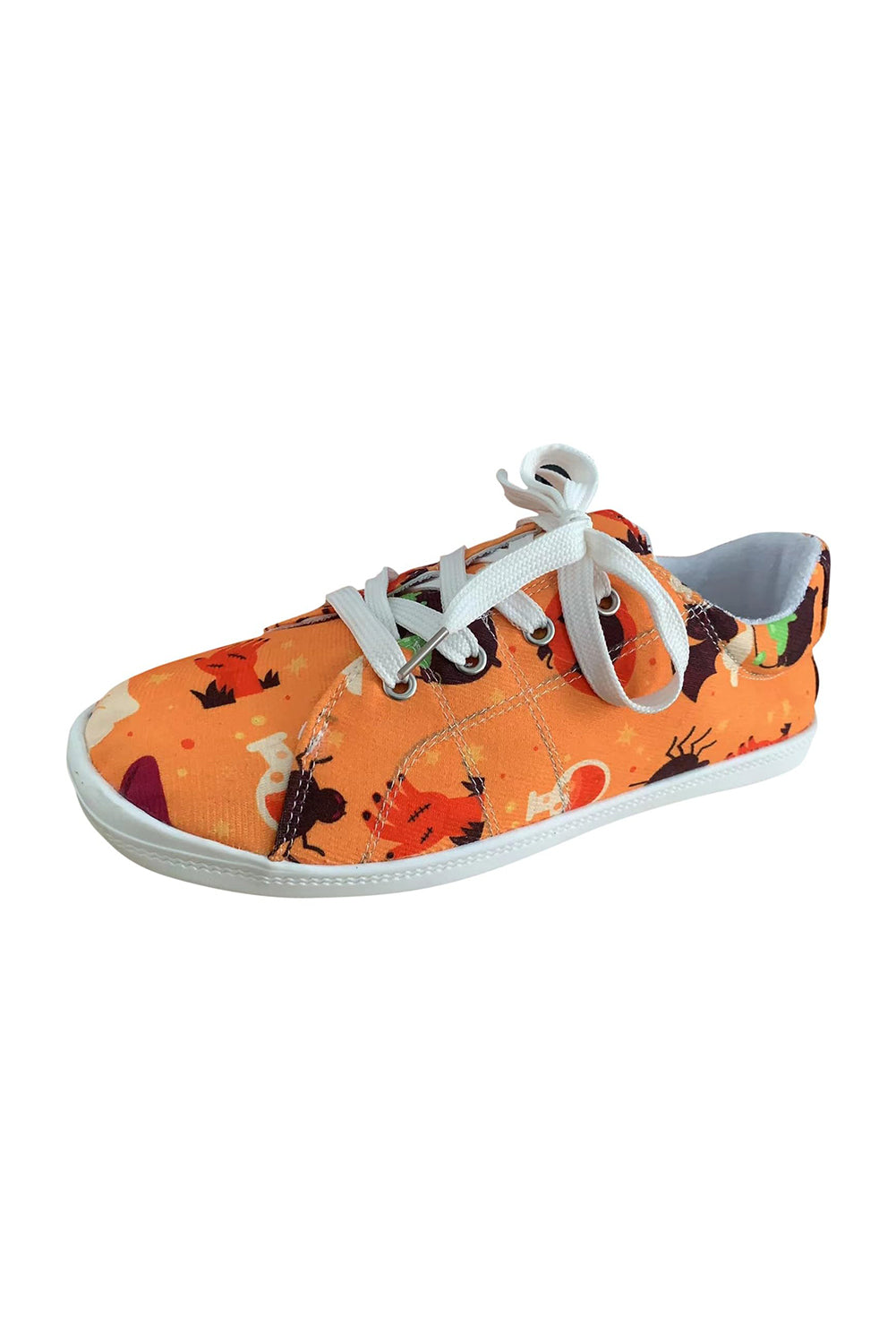 Orange Halloween Pumpkin Ghost Print Lace-up Flat Shoes Women's Shoes JT's Designer Fashion