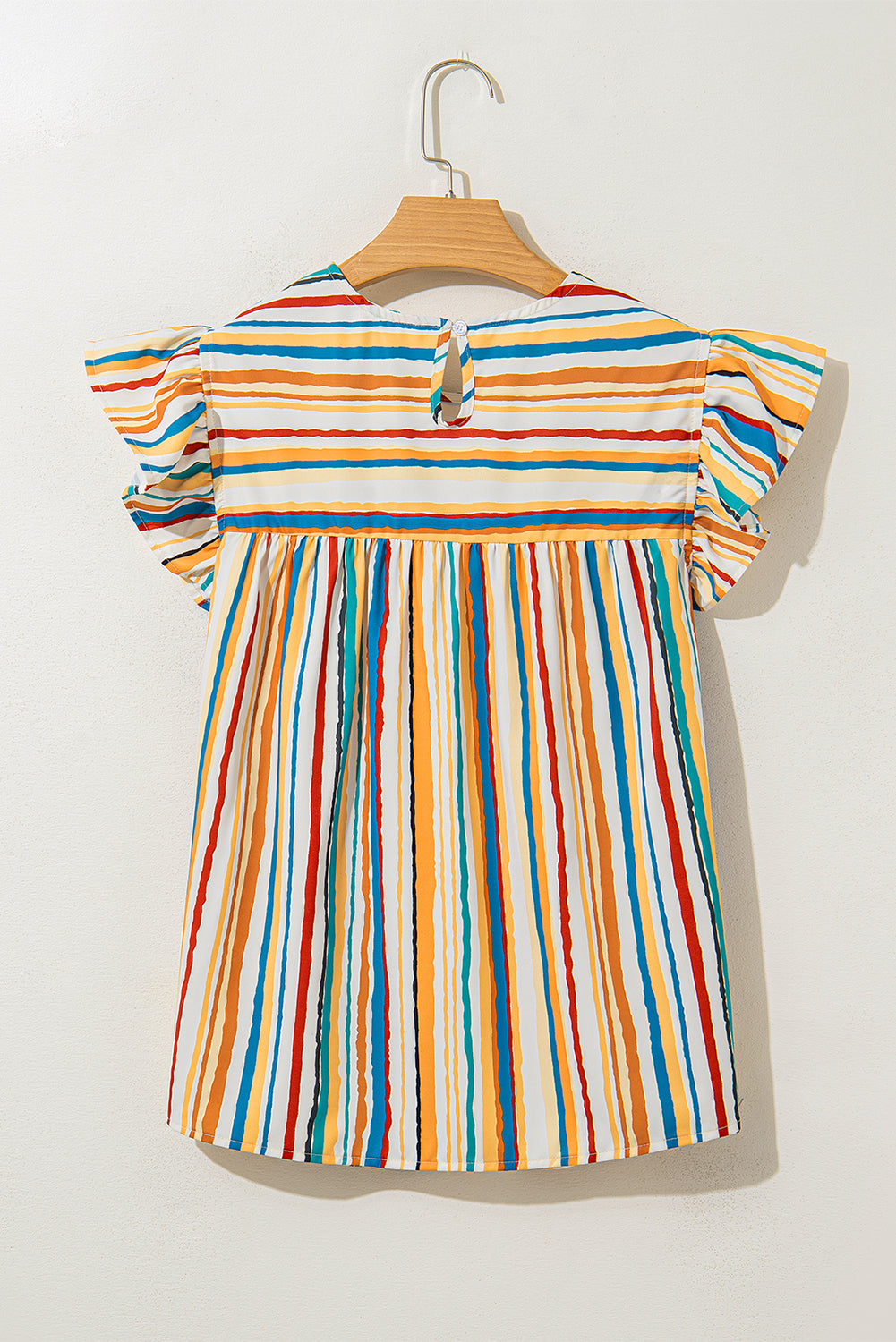 Multicolour Vibrant Stripes Printed Flutter Sleeve Babydoll Blouse Pre Order Tops JT's Designer Fashion