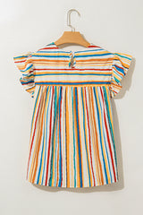 Multicolour Vibrant Stripes Printed Flutter Sleeve Babydoll Blouse Pre Order Tops JT's Designer Fashion