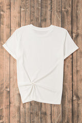 White Sequin Bow Strawberry Graphic Crew Neck T Shirt Graphic Tees JT's Designer Fashion