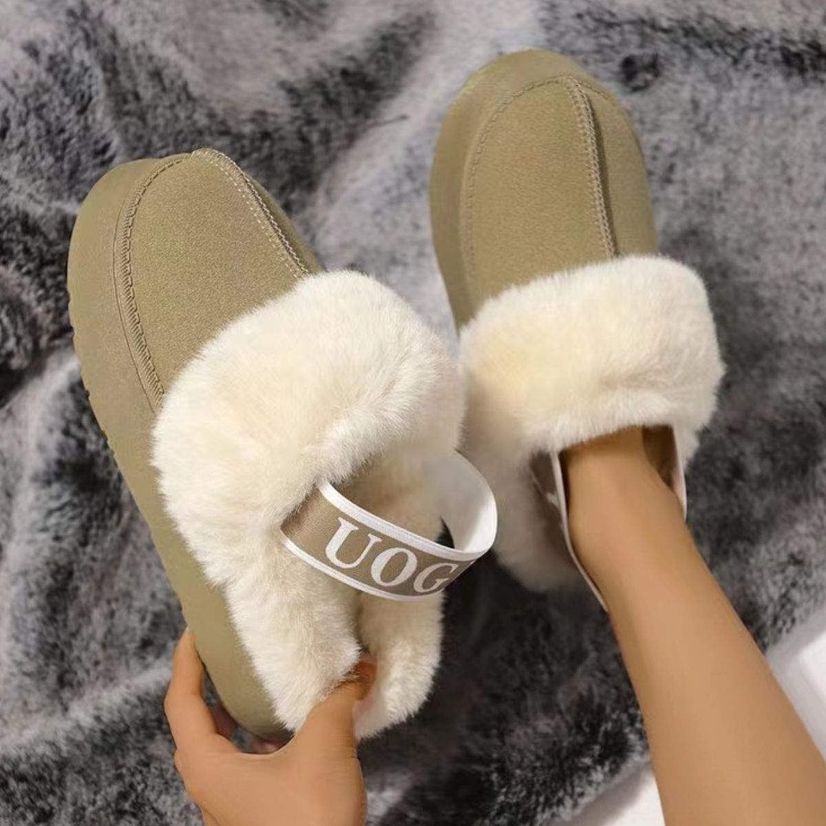 Plush Platform Slippers with Letter Strap Shoes JT's Designer Fashion