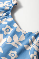 Sky Blue Floral U Neck Flutter Shoulder Tiered Flowy Midi Dress Floral Dresses JT's Designer Fashion