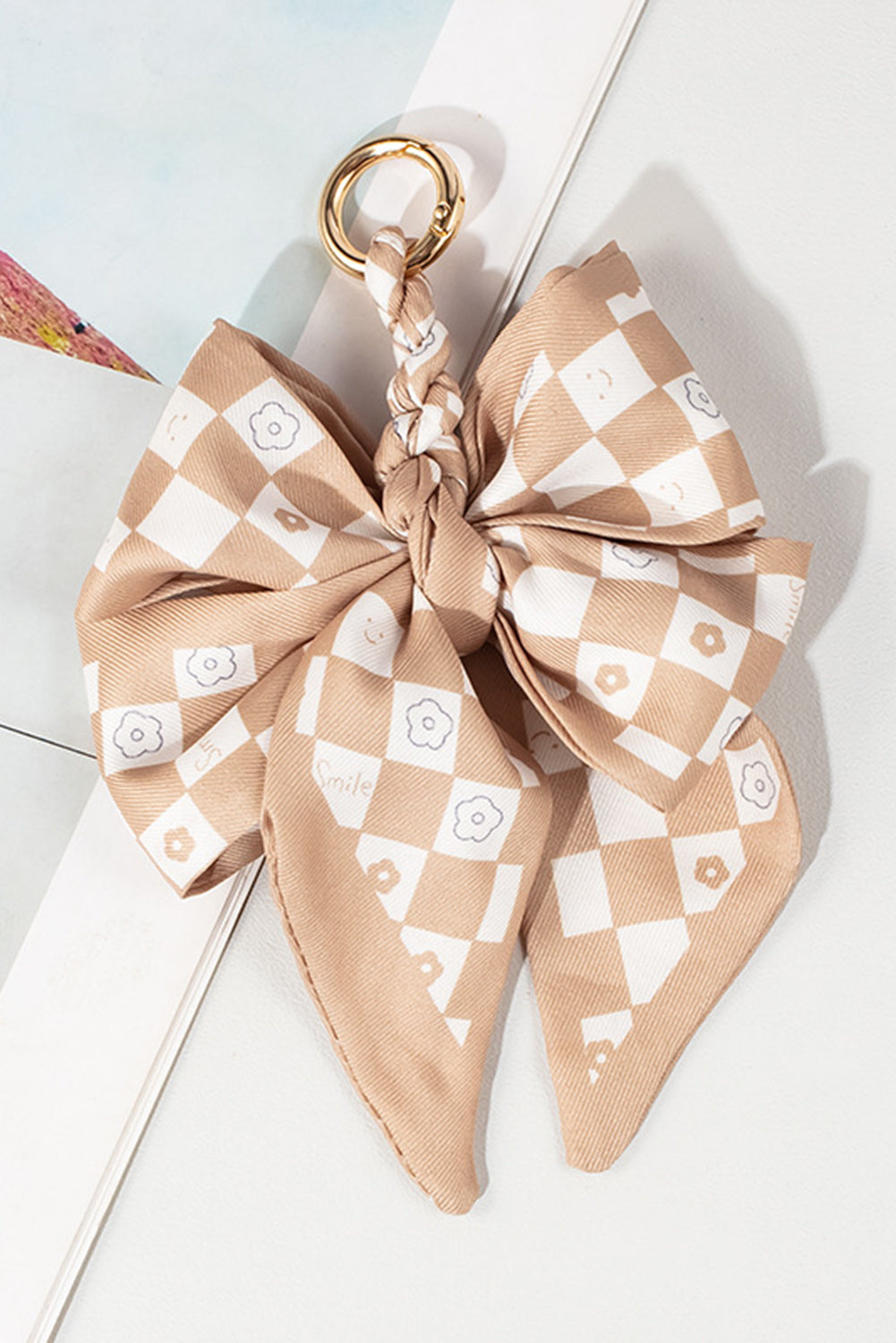 Smoke Gray Checkered Flower Bow Knot Keychain Other Accessories JT's Designer Fashion