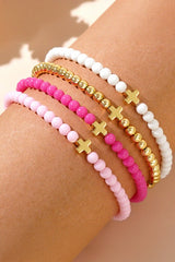 Gold Cross Beaded Multi Layered Elastic Bracelet Set Jewelry JT's Designer Fashion
