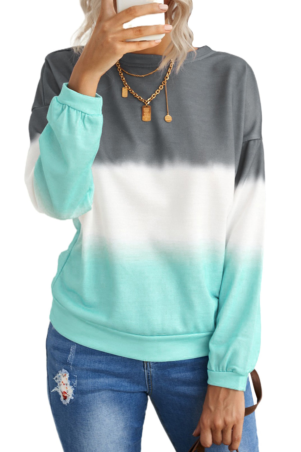 Gray Color Block Tie Dye Pullover Sweatshirt Sweatshirts & Hoodies JT's Designer Fashion