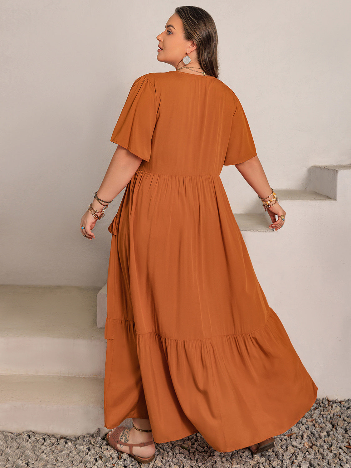 Plus Size V-Neck Flutter Sleeve Maxi Dress Maxi Dresses JT's Designer Fashion