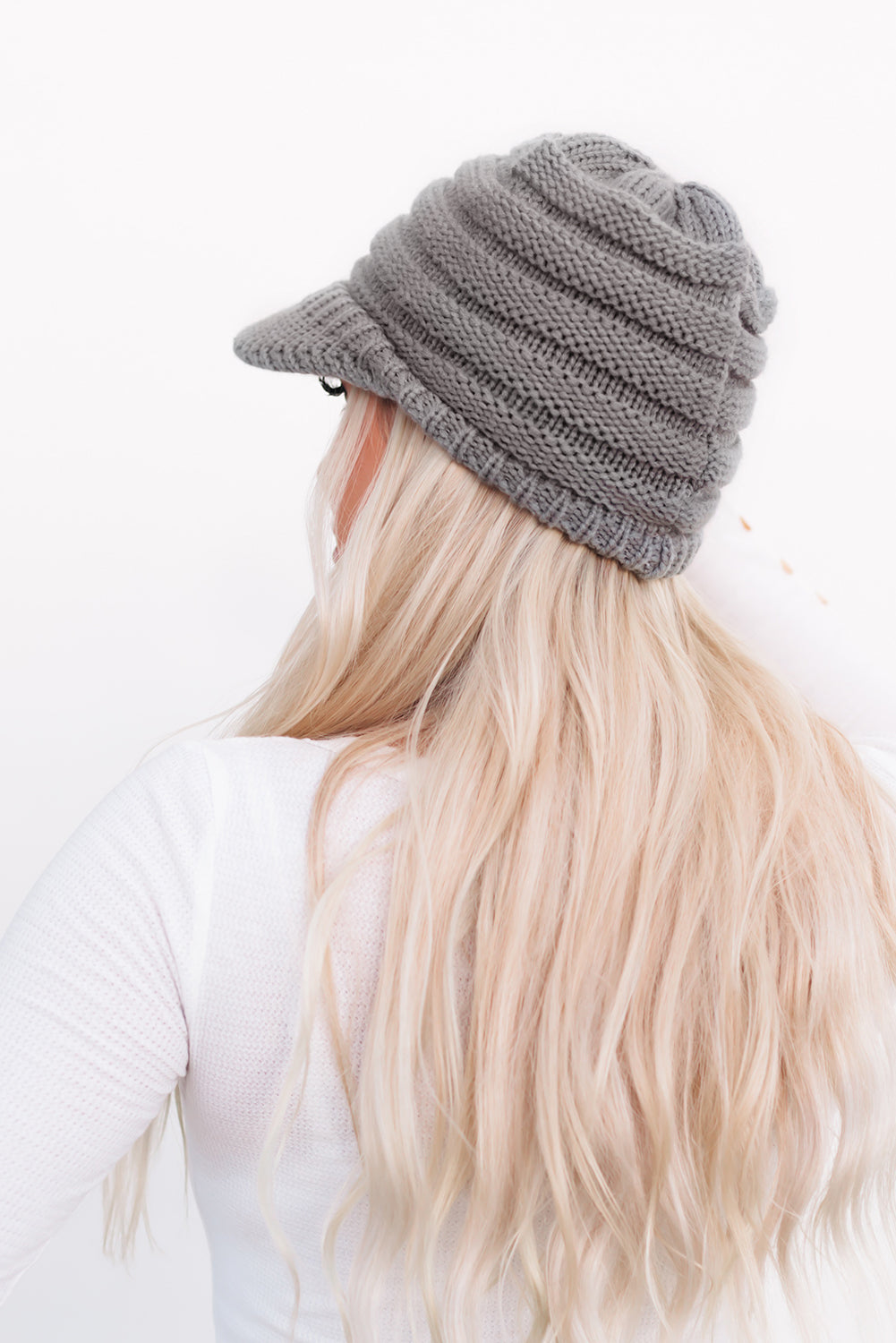 Gray Tiered Knit Warm Pontail Cap Hats & Caps JT's Designer Fashion