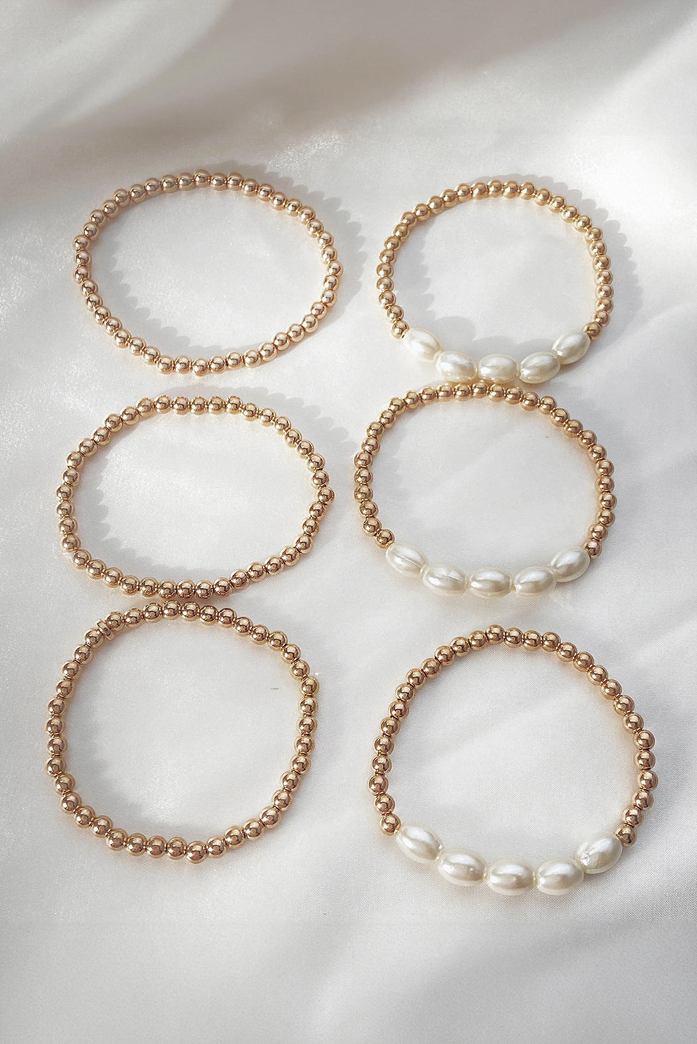 Gold Plated Pearl Beaded 6 Pcs Bracelet Set Jewelry JT's Designer Fashion