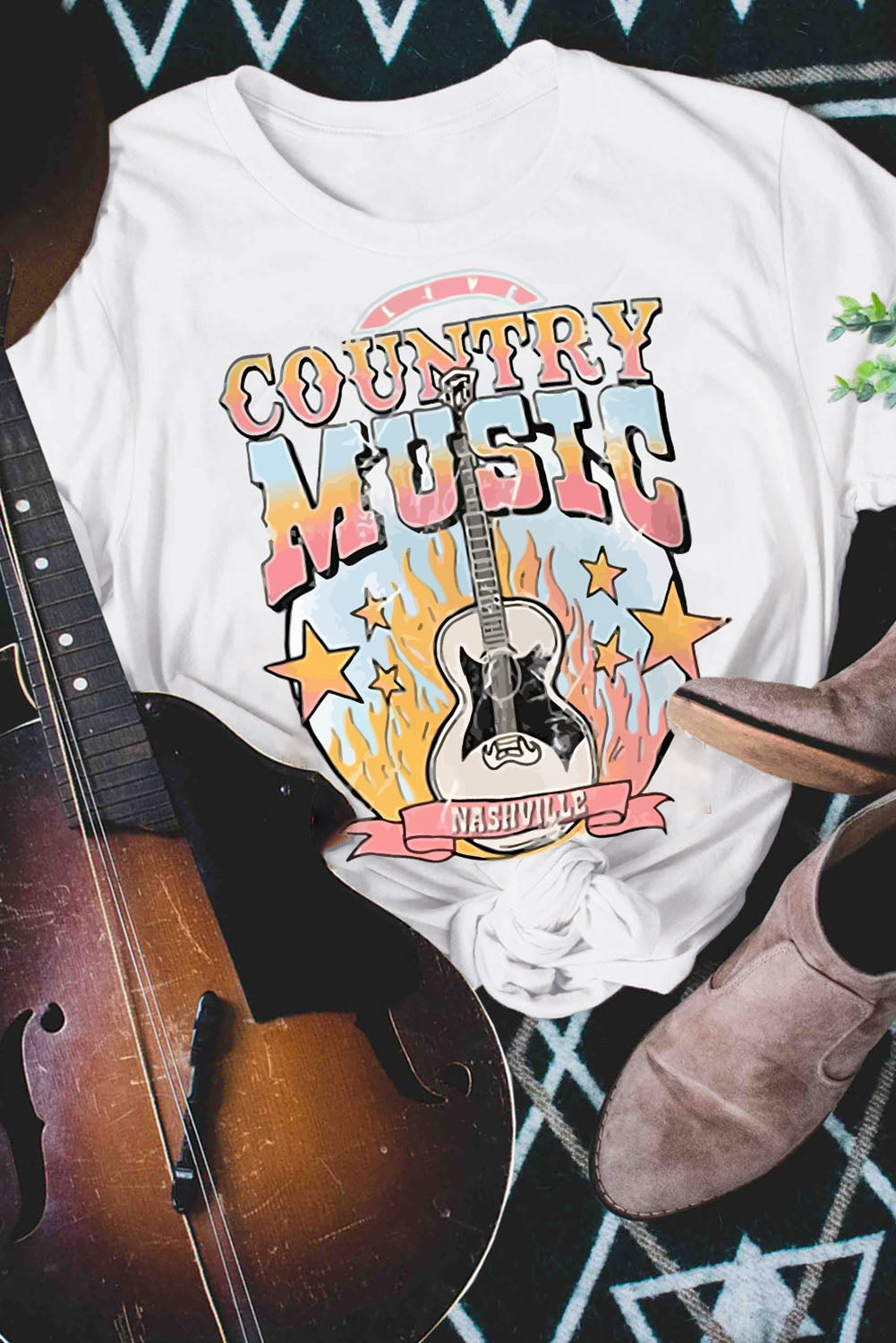 White COUNTRY MUSIC NASHVILLE Graphic Tee Graphic Tees JT's Designer Fashion