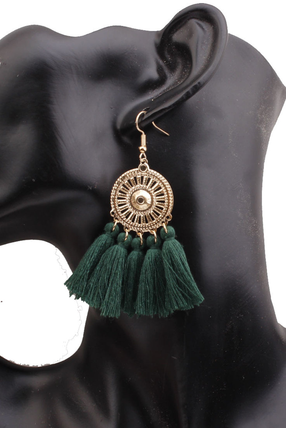 Sunflower Fan-shaped Green Tassel Earrings Jewelry JT's Designer Fashion