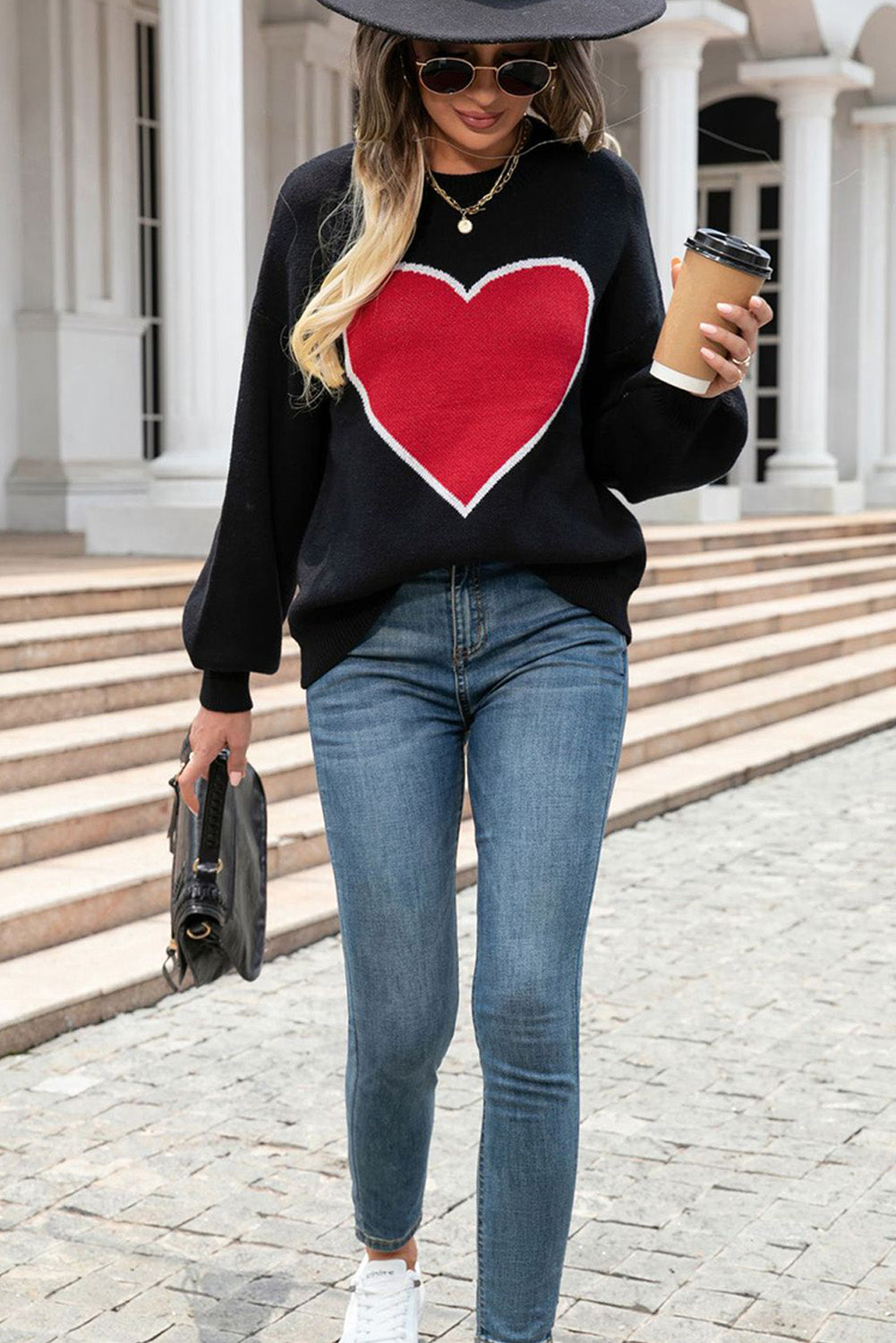 Black Heart Graphic Valentine Sweater Sweaters & Cardigans JT's Designer Fashion