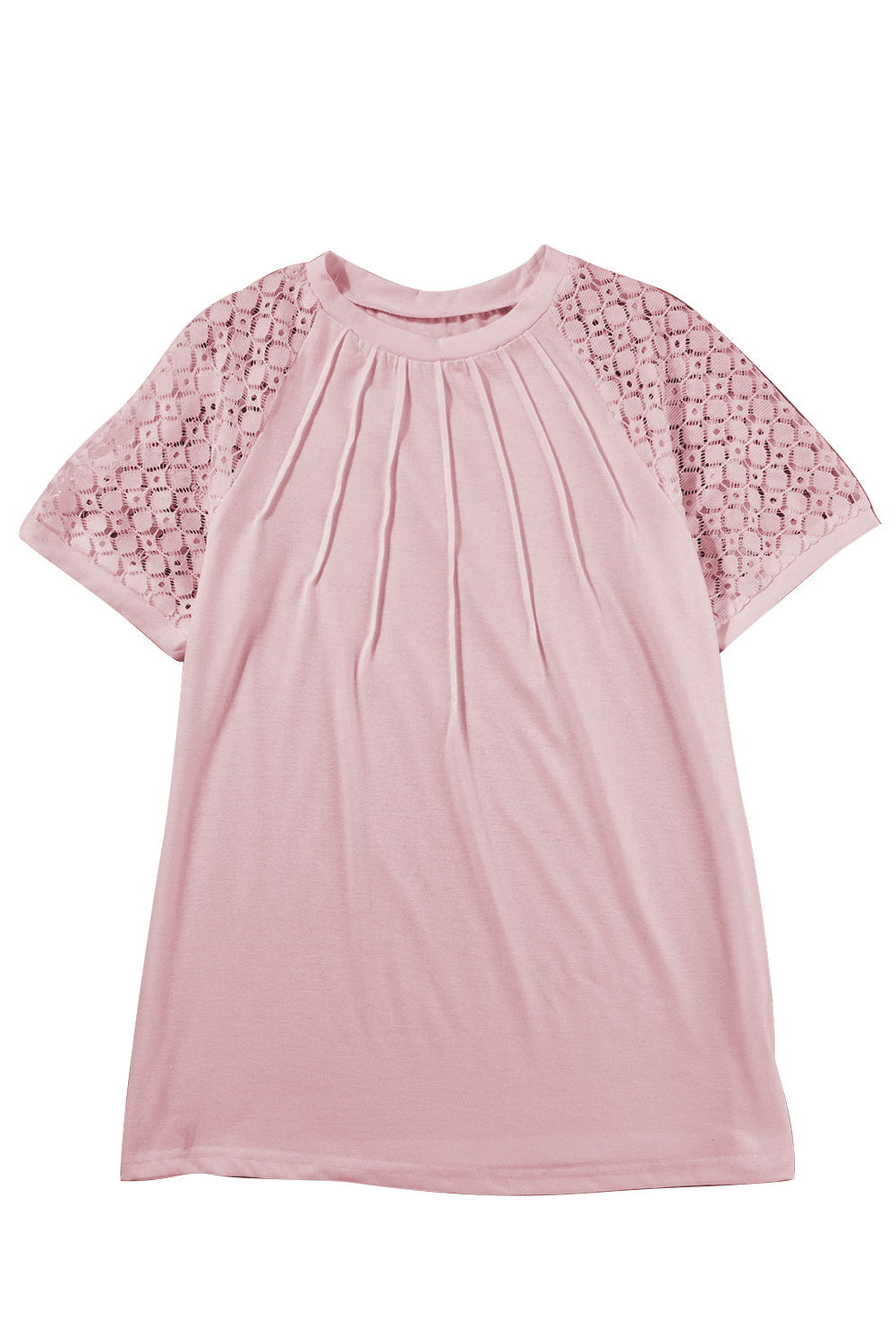 Pink Seamed Detail Contrast Lace Raglan Sleeve Tee Tops & Tees JT's Designer Fashion