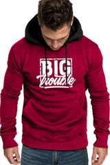 Fiery Red Men's Letter Print Pocketed Color Block Long Sleeve Hoodie Men's Tops JT's Designer Fashion