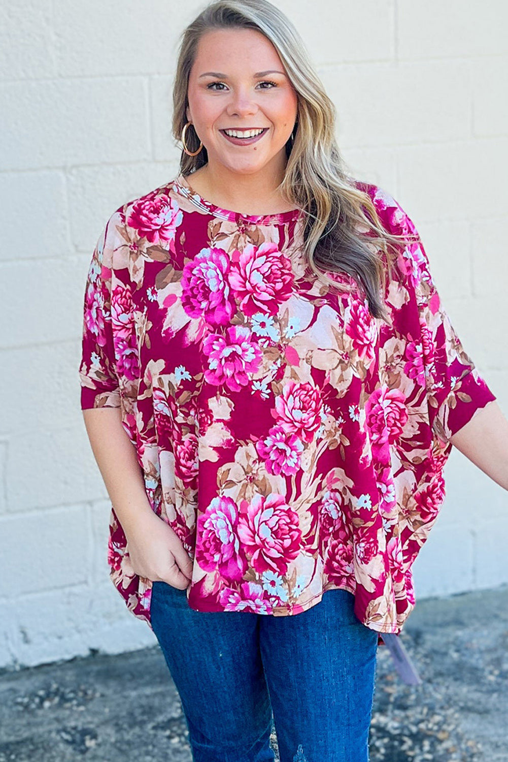 Red Floral / Leopard Print Short Sleeve Plus Size Blouse Plus Size JT's Designer Fashion