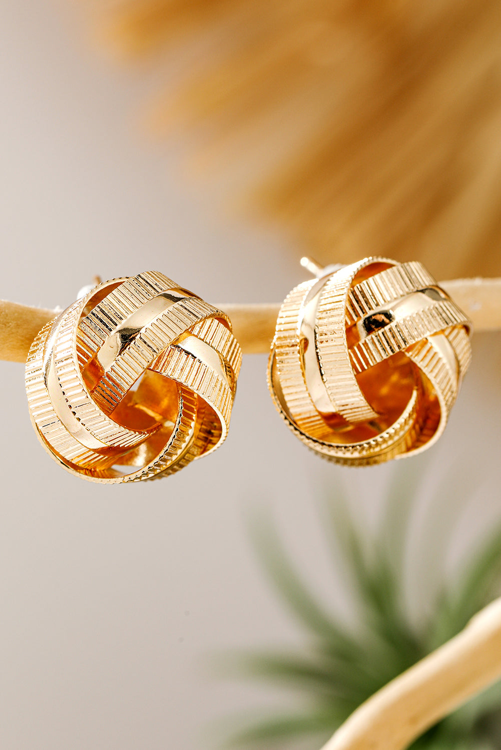 Gold Plated Textured Knot Stud Earrings Jewelry JT's Designer Fashion