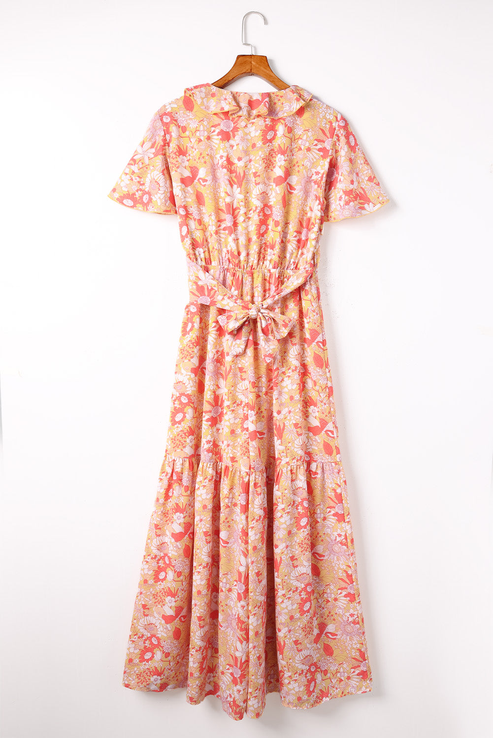 Orange Floral Print Ruffled V Neck High Waist Jumpsuit Jumpsuits & Rompers JT's Designer Fashion