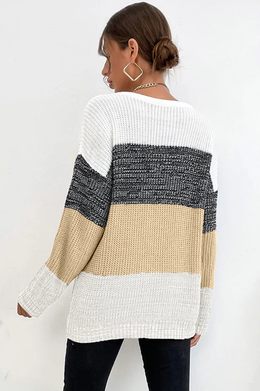 Multicolour Color Block Drop Shoulder Knit Sweater Sweaters & Cardigans JT's Designer Fashion