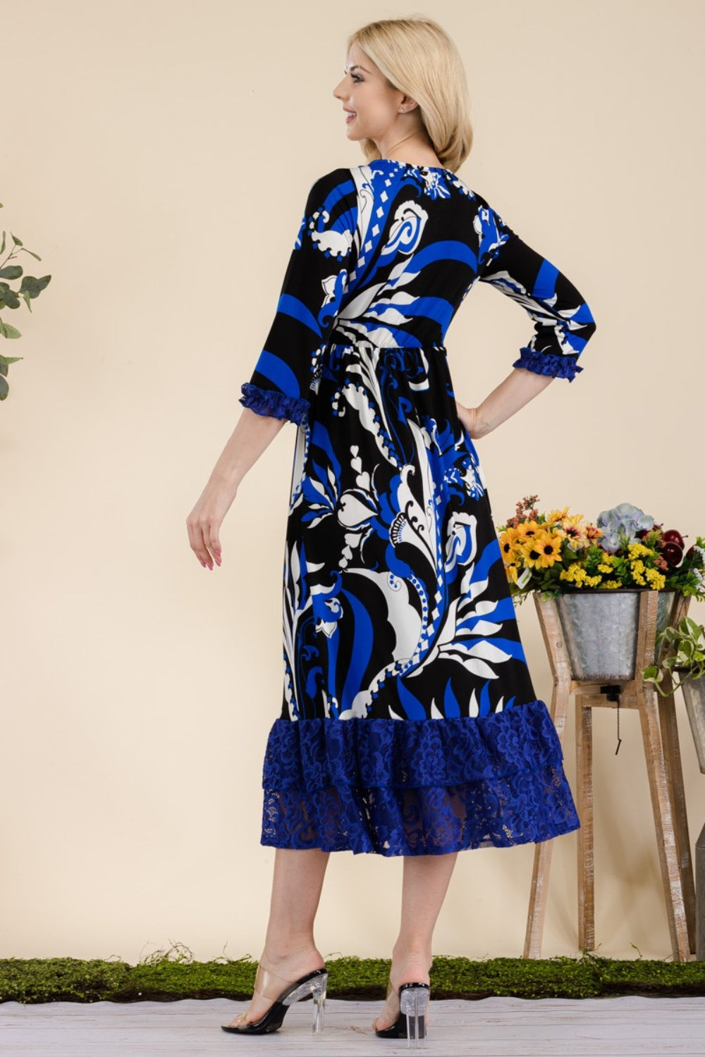 Celeste Full Size Paisley Print Lace Ruffled Midi Dress Midi Dresses JT's Designer Fashion