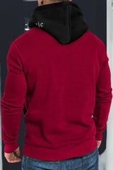 Fiery Red Funny Face Print Color Block Pocketed Men's Hoodie Men's Tops JT's Designer Fashion