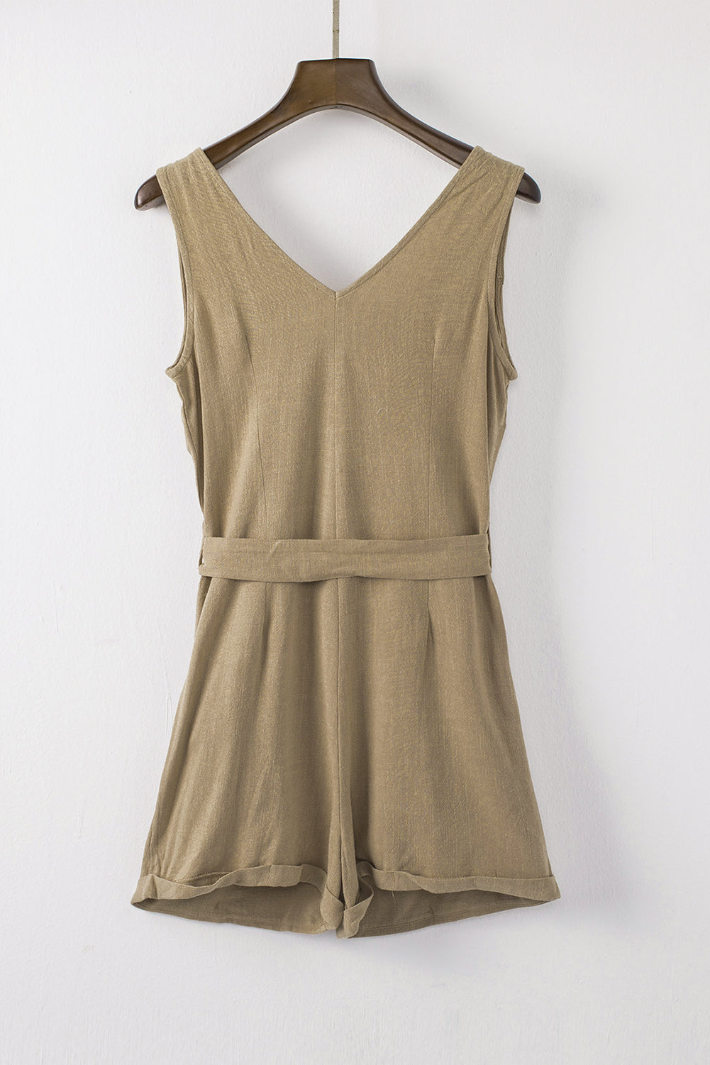 Khaki Button V Neck Romper with Belt Jumpsuits & Rompers JT's Designer Fashion