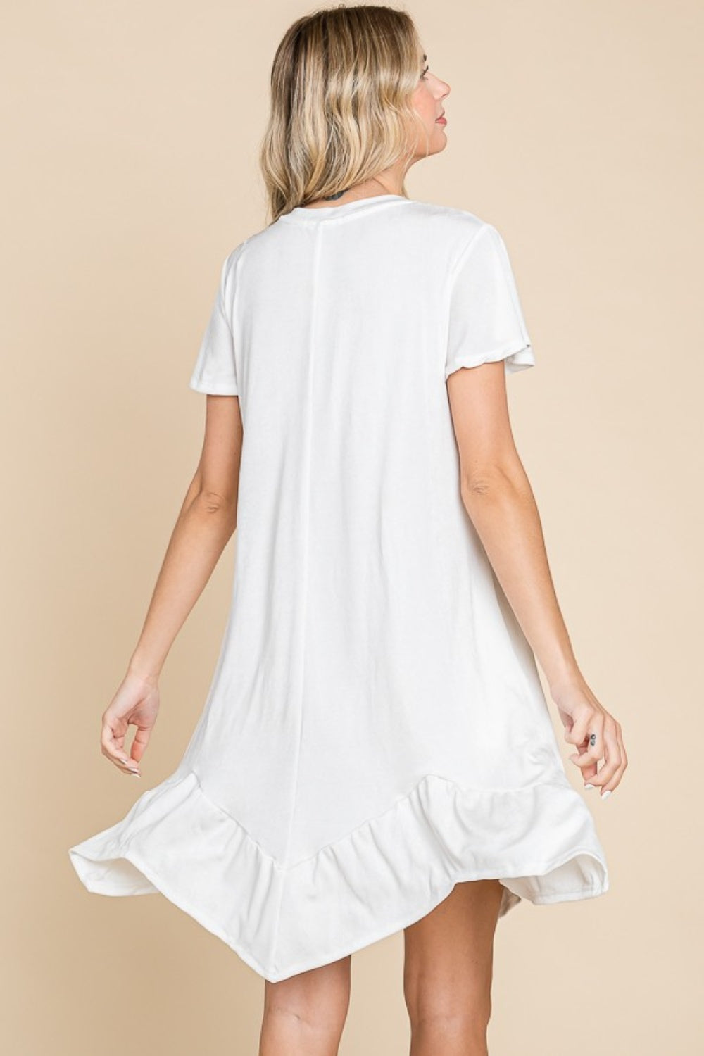 Short Sleeve Ruffled Asymmetric Hem Dress Mini Dresses JT's Designer Fashion