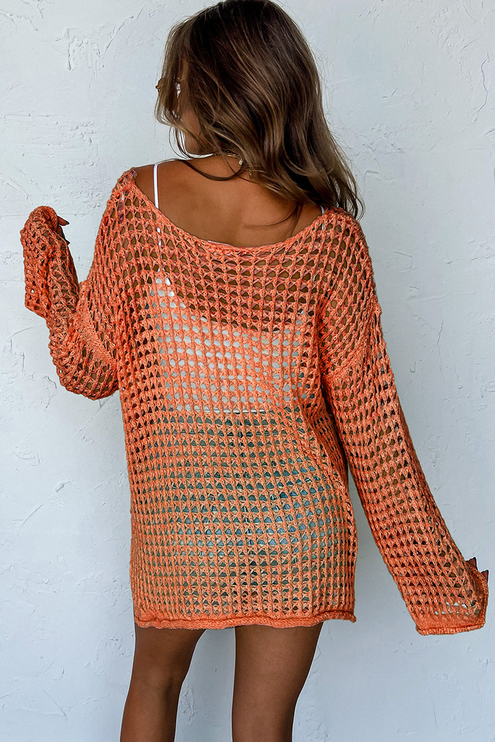 Orange Open Knit Crochet Bell Sleeve Tunic Sweater Pre Order Sweaters & Cardigans JT's Designer Fashion