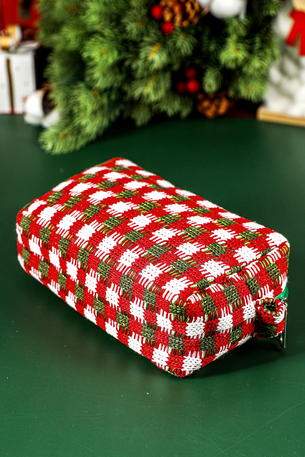 Racing Red Christmas Style Crochet Zipper Square Makeup Bag Makeup Bags JT's Designer Fashion