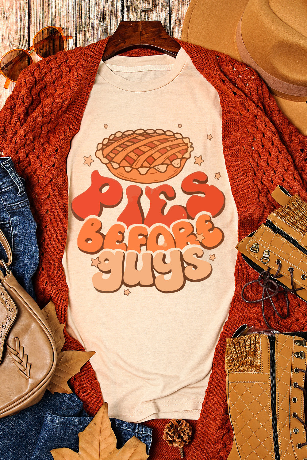 Khaki PIES BEFORE GUYS Thanksgiving Fashion Tee Graphic Tees JT's Designer Fashion