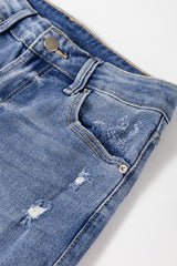 Ashleigh Blue Distressed Raw Hem Straight Leg High Waist Jeans Jeans JT's Designer Fashion