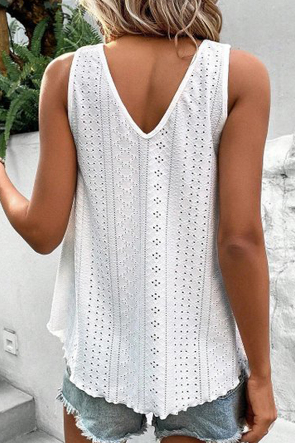 White Plus Size Guipure V Neck Eyelet Lace Tank Top Plus Size JT's Designer Fashion