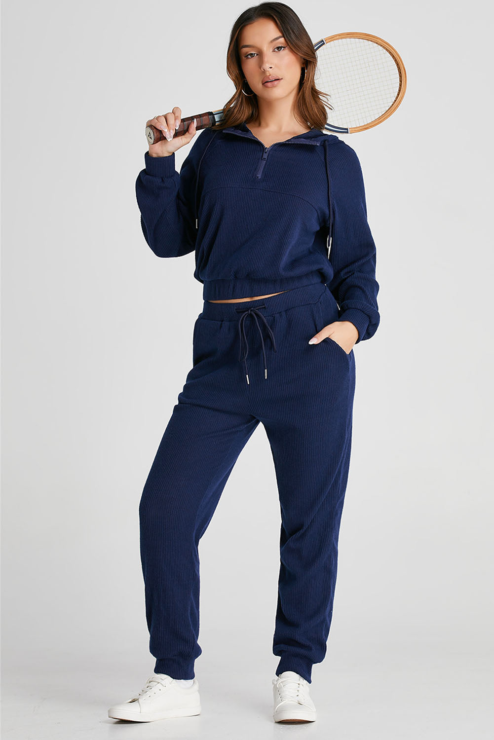 Drawstring Half Zip Hoodie and Joggers Active Set Sweatshirts & Hoodies JT's Designer Fashion