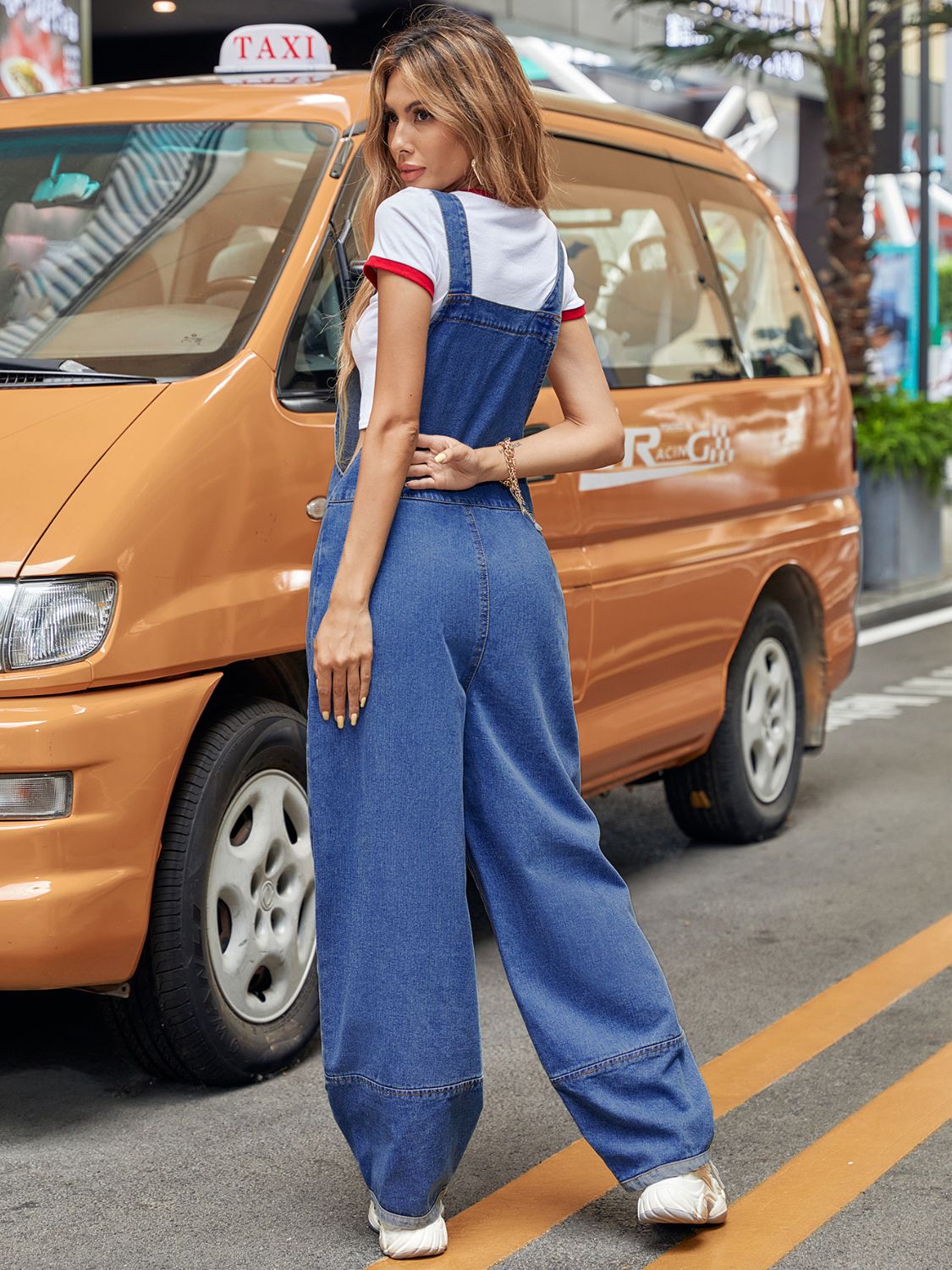 Wide Strap Wide Leg Denim Overalls Jumpsuits & Rompers JT's Designer Fashion