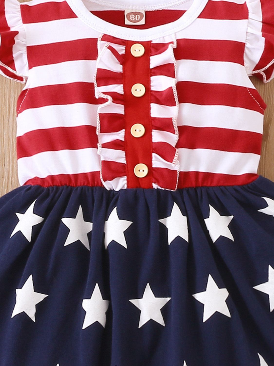 Striped & Stars Ruffled Round Neck Cap Sleeve Dress Children's Apparel JT's Designer Fashion