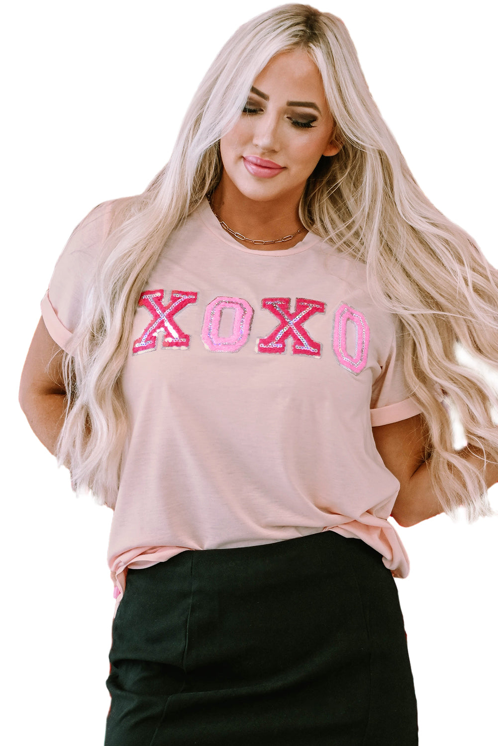 Pink Valentines Shiny XOXO Graphic T-shirt Graphic Tees JT's Designer Fashion