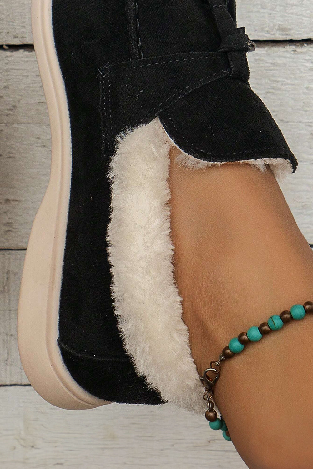 Black Suede Furry Lined Slip on Flat Shoes Women's Shoes JT's Designer Fashion