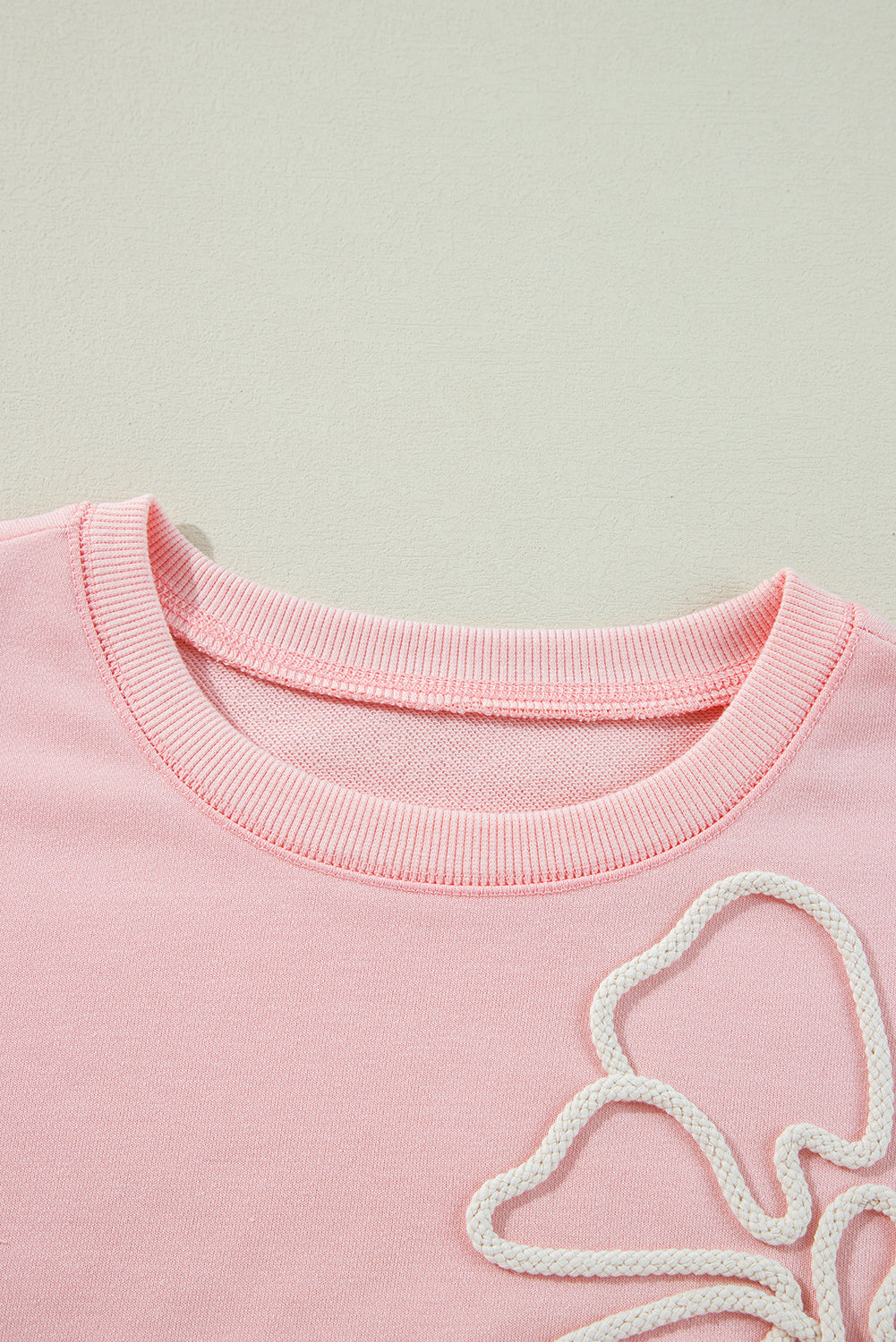 Light Pink Bow Thread Embroidery Ribbed Edge Sweatshirt Sweatshirts & Hoodies JT's Designer Fashion