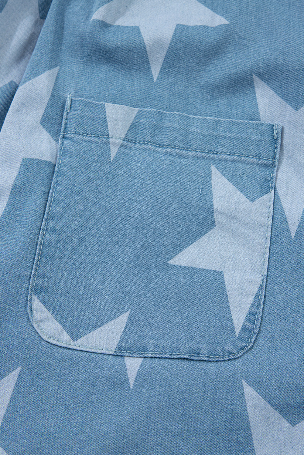 Light Blue Star Printed Buttoned Straps Pocketed Denim Romper Jumpsuits & Rompers JT's Designer Fashion