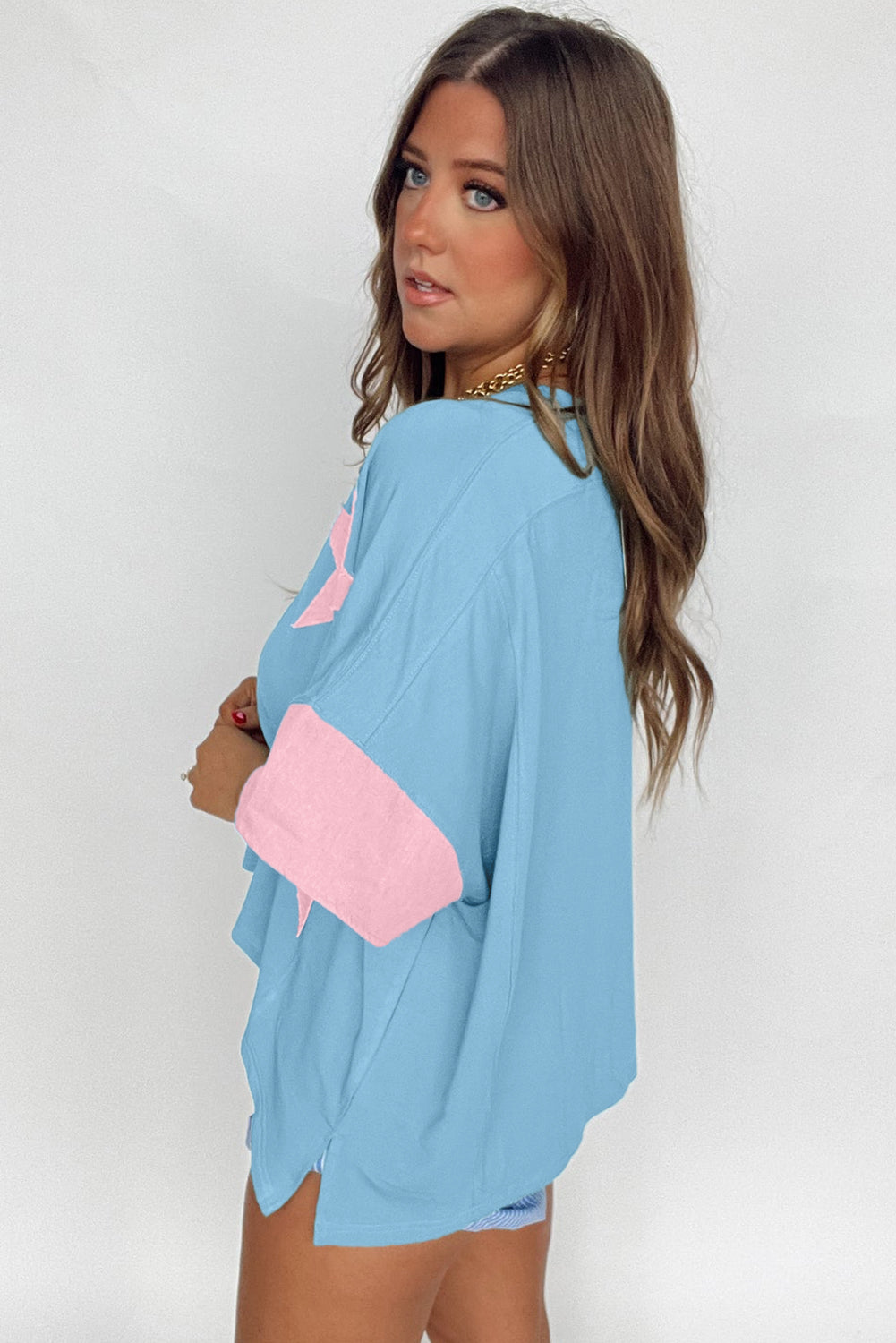 Myosotis Frayed Denim Star Patched Oversize T Shirt Pre Order Tops JT's Designer Fashion
