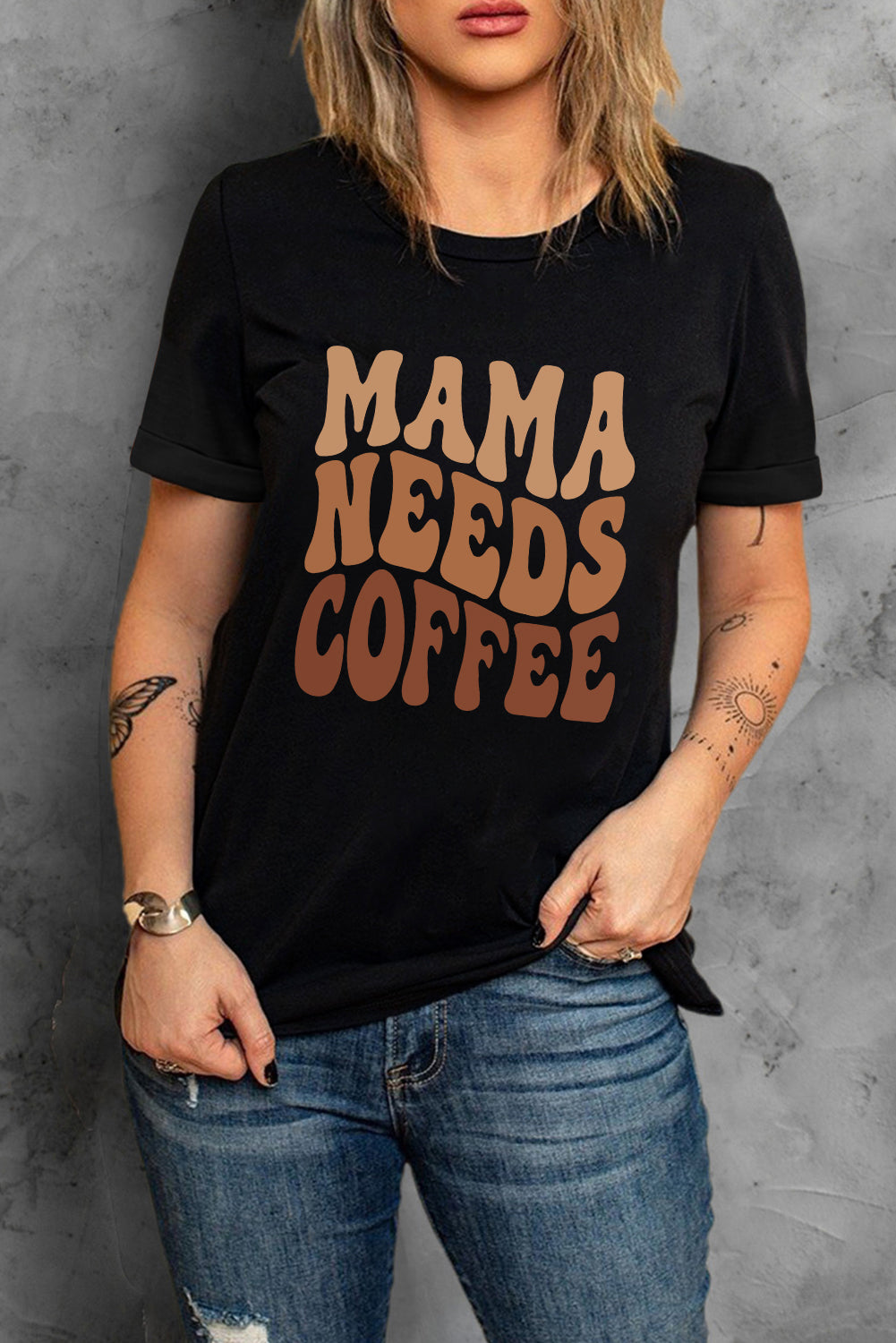 Black MAMA NEEDS COFFEE Graphic T Shirt Graphic Tees JT's Designer Fashion