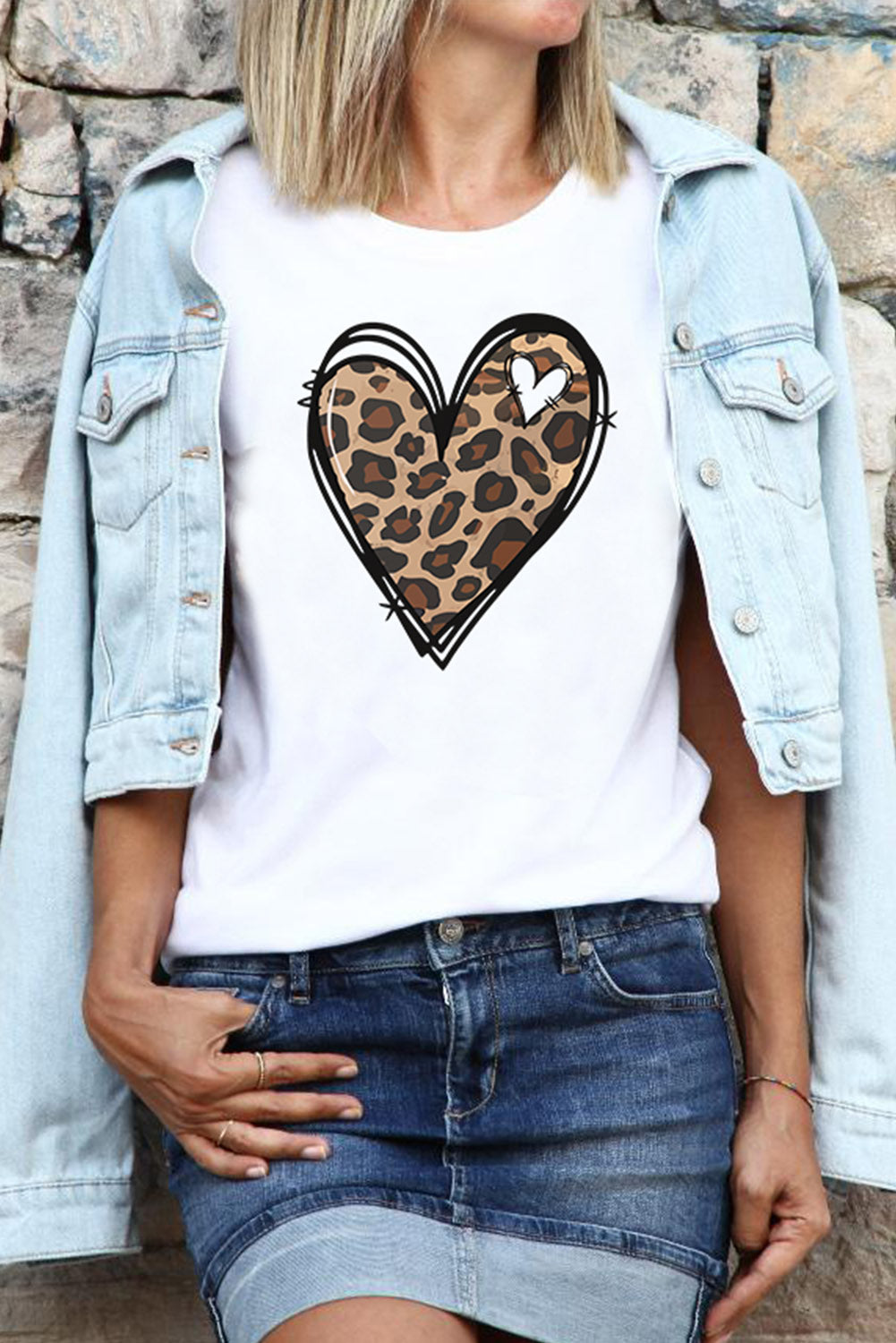 White Western Valentines Leopard Heart Graphic Tee Graphic Tees JT's Designer Fashion