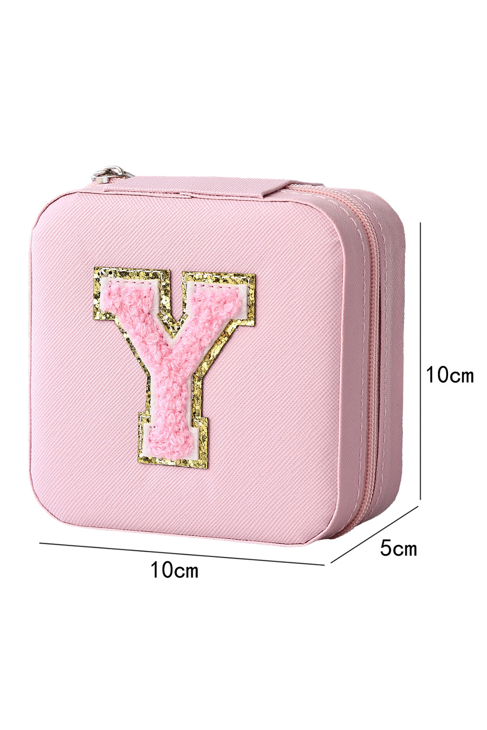 Pink Chenille Initial Patch Square Jewelry Case Other Accessories JT's Designer Fashion