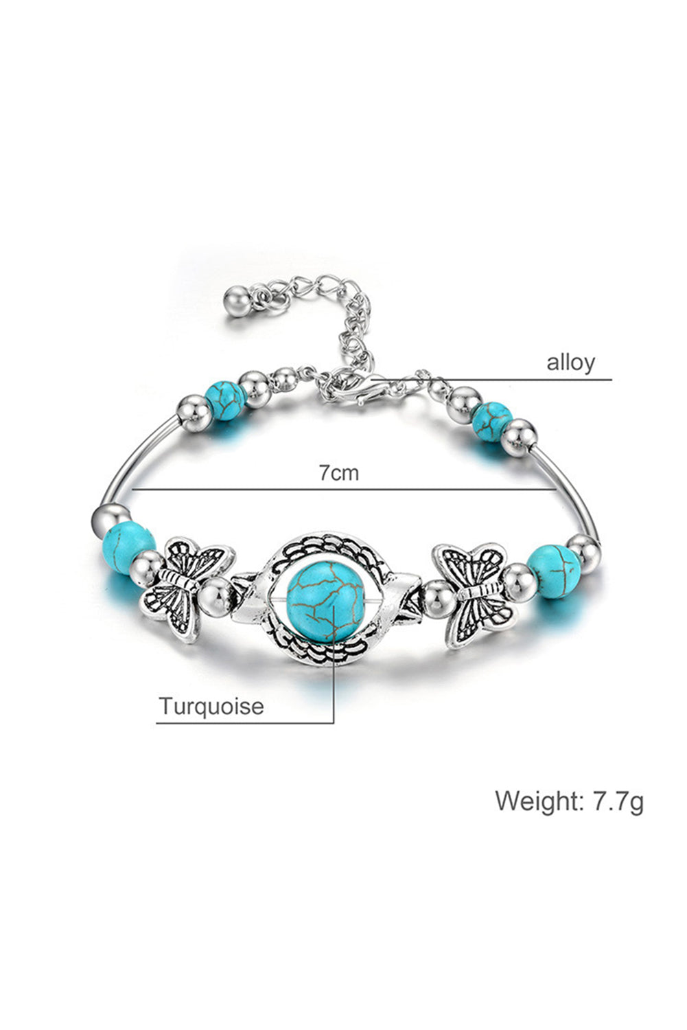 Turquoise Butterfly Beaded Bracelet Jewelry JT's Designer Fashion