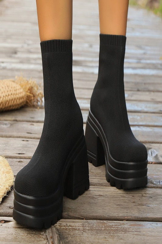 Round Toe Block Heel Boots Black Boots JT's Designer Fashion