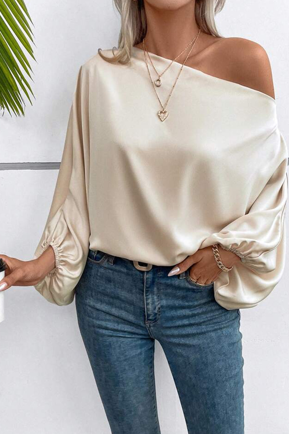 Apricot One Shoulder Asymmetrical Neck Balloon Sleeve Blouse Pre Order Tops JT's Designer Fashion