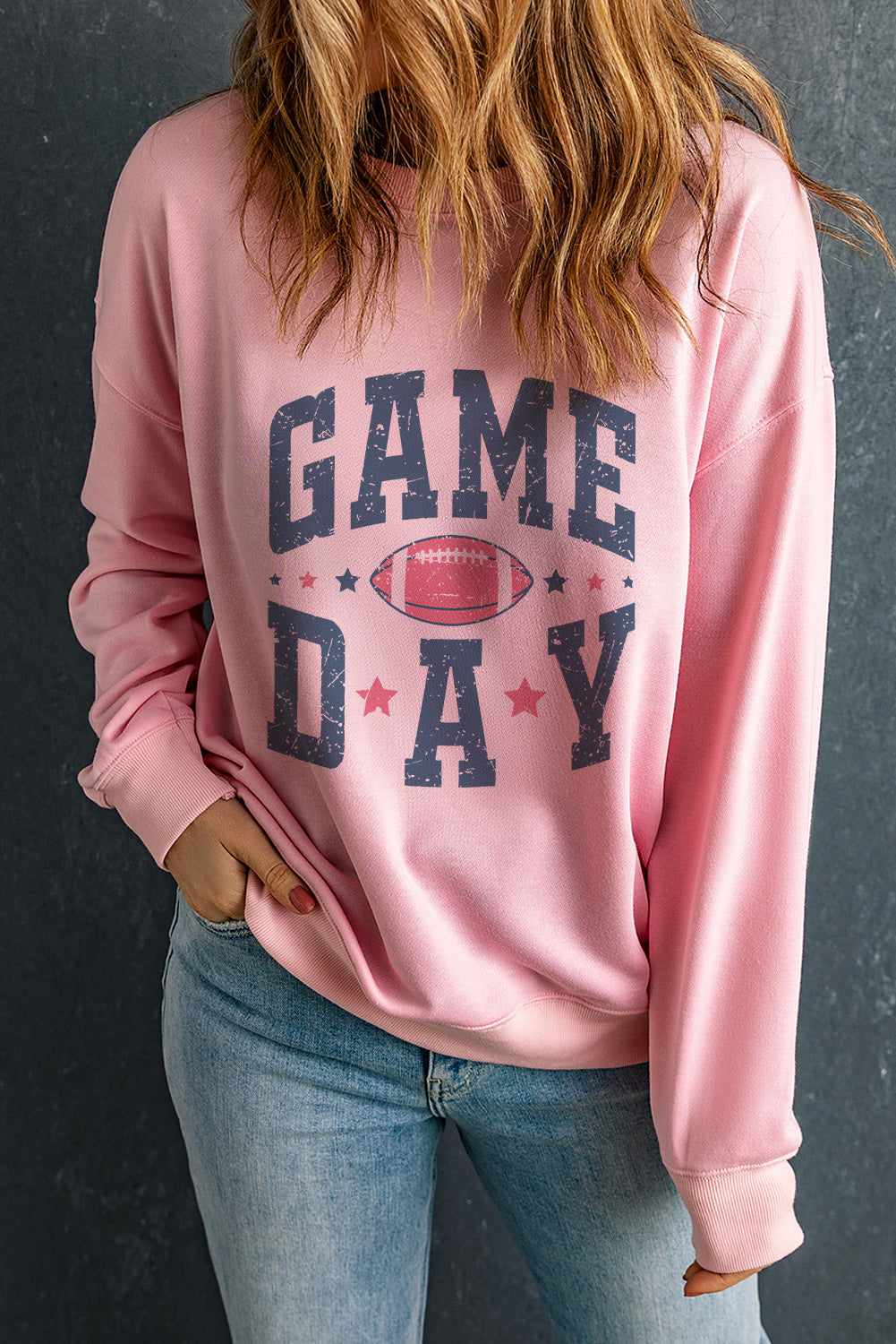 Pink Rugby Football GAME DAY Graphic Drop Shoulder Sweatshirt Graphic Sweatshirts JT's Designer Fashion